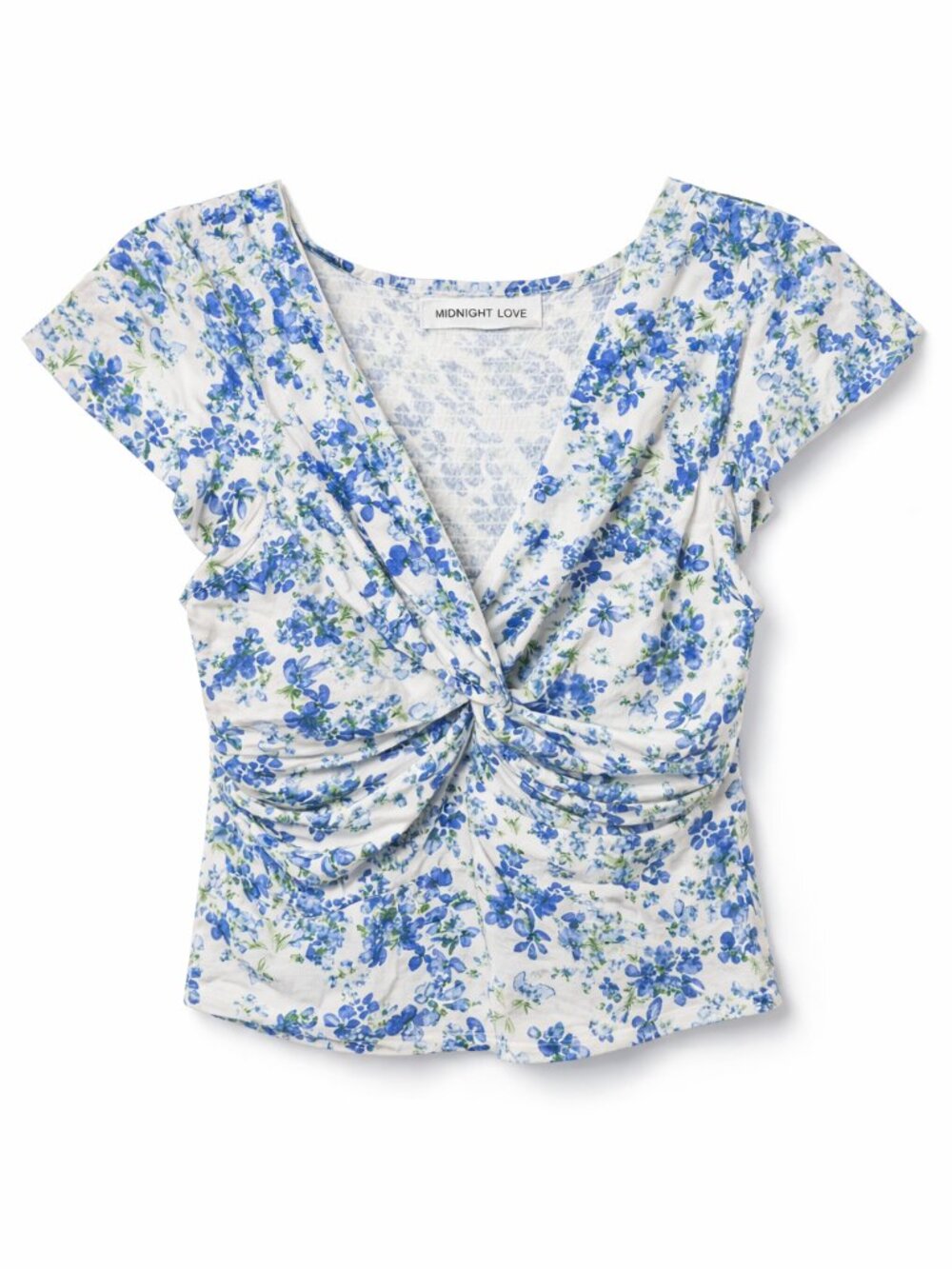 Midnight Sky Blue Floral Twist Front Smocked back Blouse - Size Medium